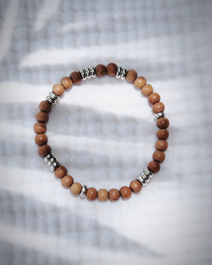Stretchy Men's Unisex Silver Sandalwood Bracelet - Lanakila: Size 2 - 7"-7.5"