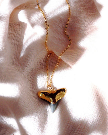 Black Gold Dipped Shark Tooth Necklace - Mano Niho Kahi Black: 18 Inches