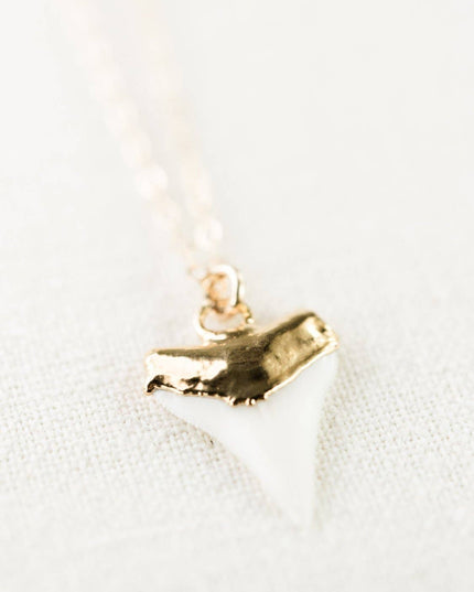 Gold Dipped White Shark Tooth Necklace - Mano Niho Kahi: 20 inches