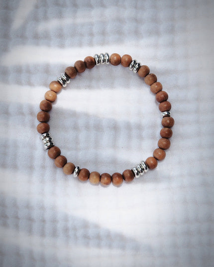 Stretchy Men's Unisex Silver Sandalwood Bracelet - Lanakila: Size 2 - 7"-7.5"