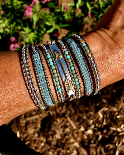 "Blue Sky" Boho Leather Wrap Bracelet