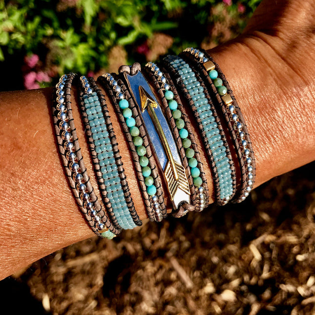 "Blue Sky" Boho Leather Wrap Bracelet
