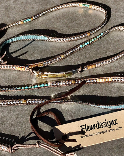 "Blue Sky" Boho Leather Wrap Bracelet