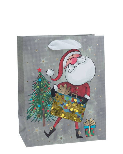 Jolly Santa Sequin Medium Gift Bag Christmas