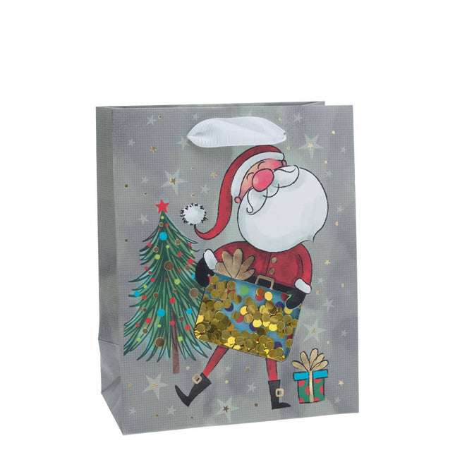 Jolly Santa Sequin Medium Gift Bag Christmas