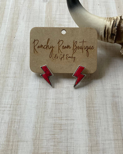 Thunder Bolt Stud Red Earrings