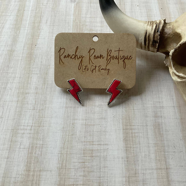 Thunder Bolt Stud Red Earrings