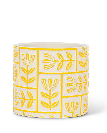 Small Yellow Floral Grid Planter-4" H *PLANT INCLUDED!!