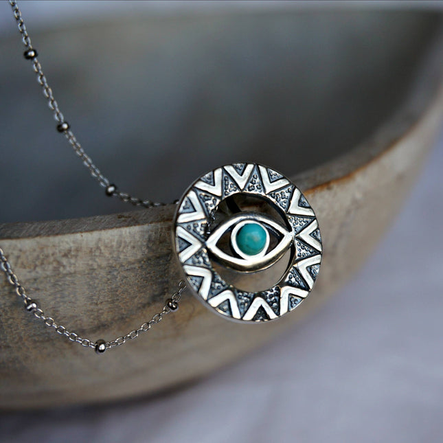 Evil eye Turquoise Necklace: Sterling silver