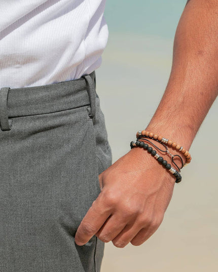 Stretchy Men's Unisex Silver Sandalwood Bracelet - Lanakila: Size 2 - 7"-7.5"