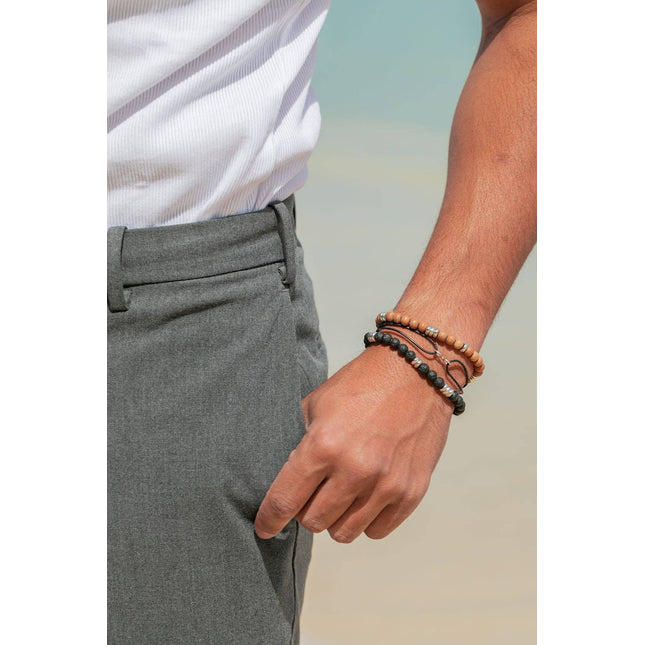 Stretchy Men's Unisex Silver Sandalwood Bracelet - Lanakila: Size 2 - 7"-7.5"