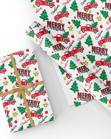 Custom Buffalo Christmas Truck and Tree Wrapping Paper