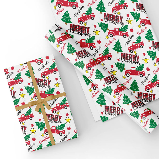 Custom Buffalo Christmas Truck and Tree Wrapping Paper