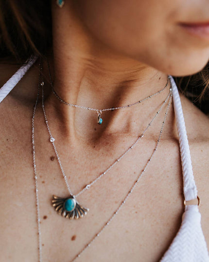 Prayer Turquoise Necklace: Sterling silver 16-18"