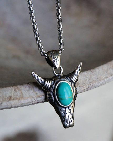Cow Skull Turquoise Necklace: 18"