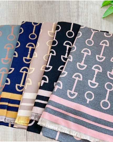 Equestrian Snaffle Bit Horse Design Wool Blend Scarf Wrap