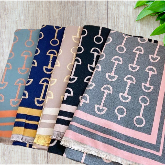 Equestrian Snaffle Bit Horse Design Wool Blend Scarf Wrap