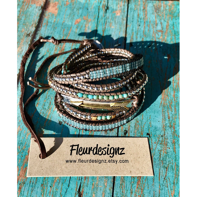 "Blue Sky" Boho Leather Wrap Bracelet