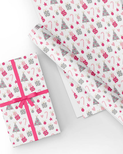 Custom Pink and Grey Walking Stick Christmas Wrapping Paper