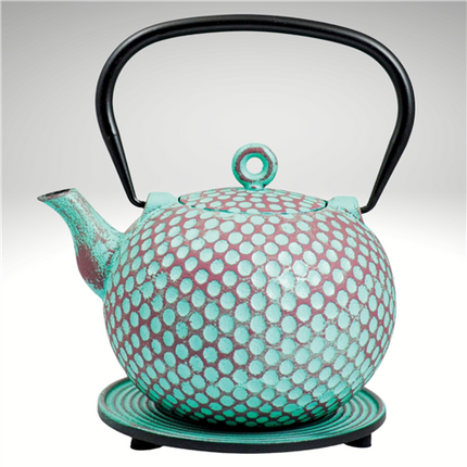 Dim Cast Iron Teapot Turquoise with Trivet