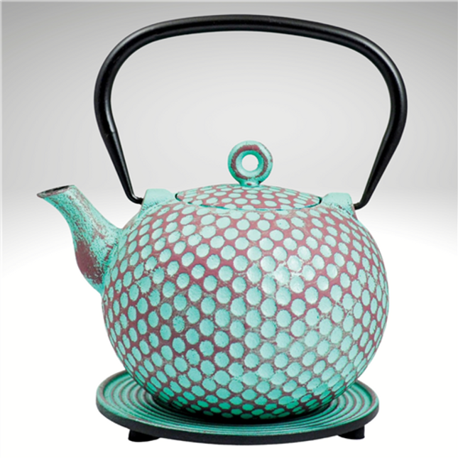 Dim Cast Iron Teapot Turquoise with Trivet