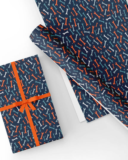 Custom Dark Blue Wrench Flat Wrapping Paper