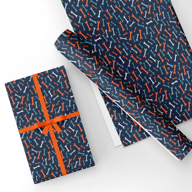 Custom Dark Blue Wrench Flat Wrapping Paper