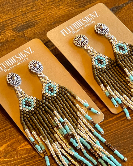 Native American Style Beaded Fringe Earrings