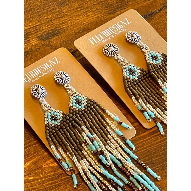 Native American Style Beaded Fringe Earrings