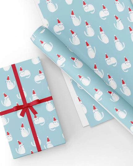 Custom Light Blue Cat Christmas Wrapping Paper