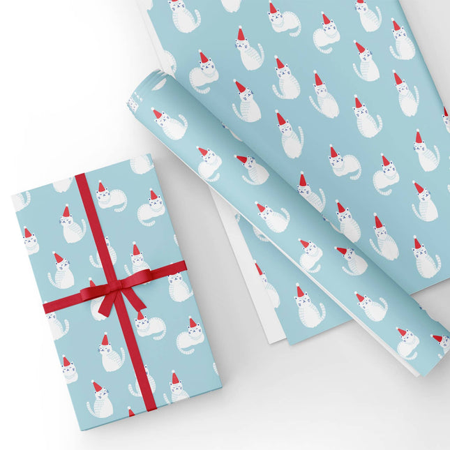Custom Light Blue Cat Christmas Wrapping Paper