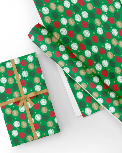 Custom Green & Red Dandelion Flat Wrapping Paper