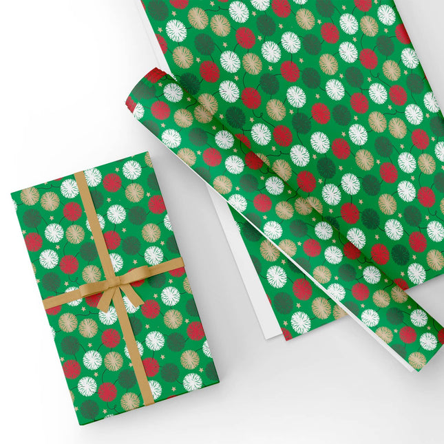 Custom Green & Red Dandelion Flat Wrapping Paper