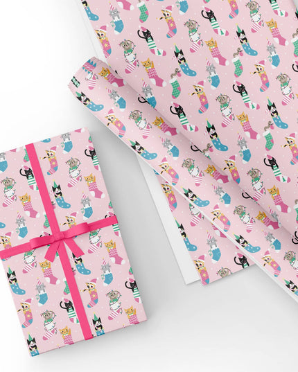 Custom Pink Cat Socks Wrapping Paper