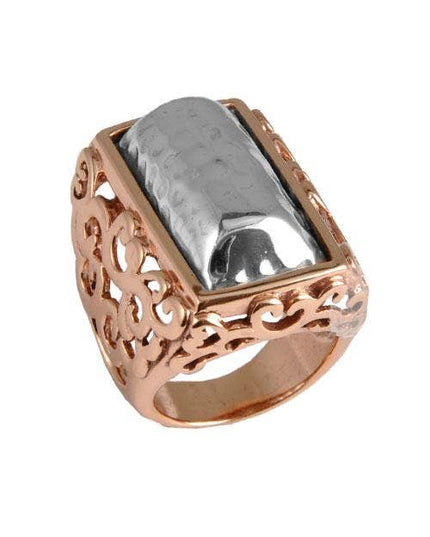 Large Hammered Sterling Copper Ring