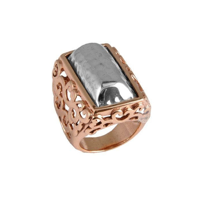 Large Hammered Sterling Copper Ring