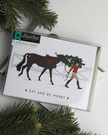 Eat + Be Merry English Equestrian Christmas Card-8 Pack