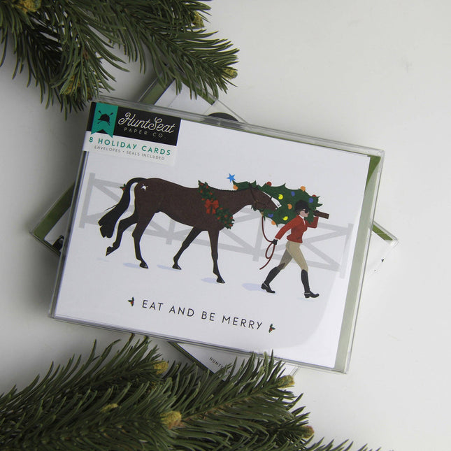 Eat + Be Merry English Equestrian Christmas Card-8 Pack