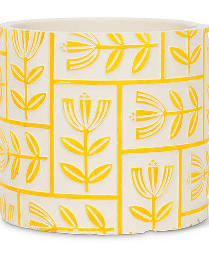 Large Yellow Floral Grid Planter - 6.5"H *PLANT INCLUDED!!