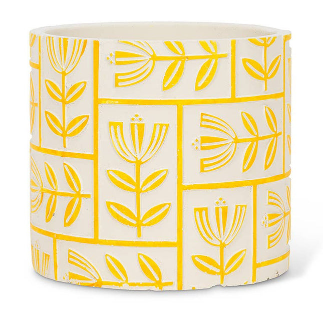 Large Yellow Floral Grid Planter - 6.5"H *PLANT INCLUDED!!