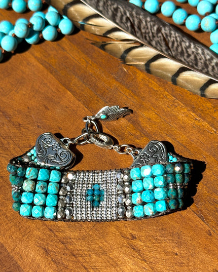 Sterling silver and Gemstone Loomed Cuff; Sweet Water