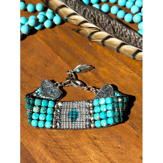 Sterling silver and Gemstone Loomed Cuff; Sweet Water