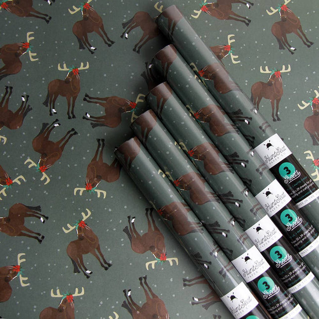 Merry Moosemas Equestrian Horse Gift Wrap Paper Sheets