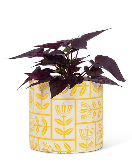 Medium Floral Grid Planter-Yellow-5" H *PLANT INCLUDED!!