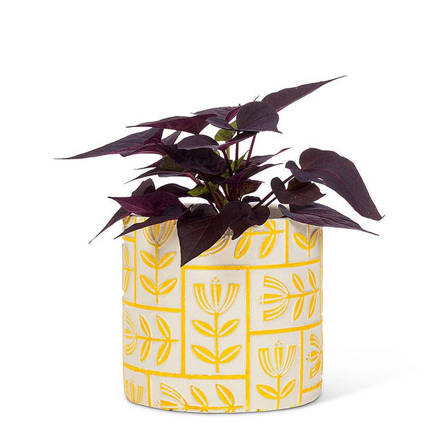 Medium Floral Grid Planter-Yellow-5" H *PLANT INCLUDED!!