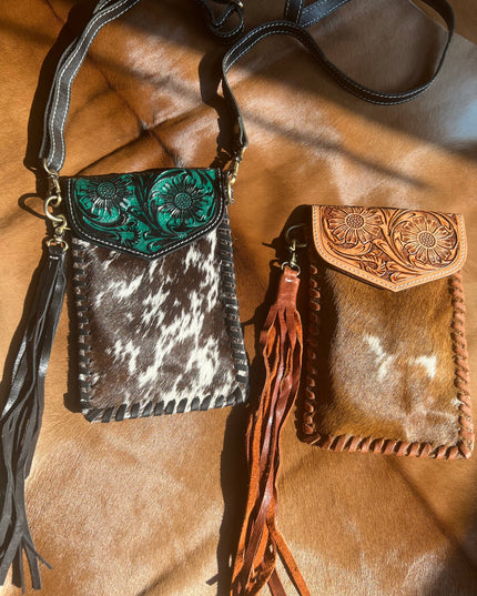 Cowhide Leather Cell Phone Crossbody Purse