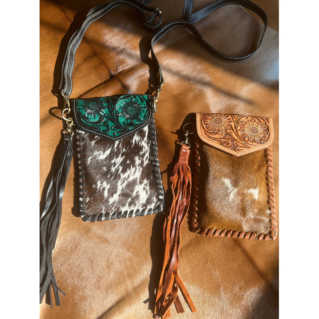 Cowhide Leather Cell Phone Crossbody Purse