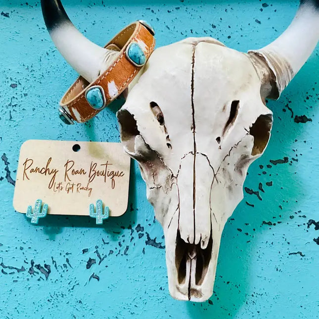 Cowhide Concho Leather Stone Bracelet