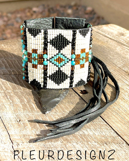Western Leather Loom Cuff Bracelet