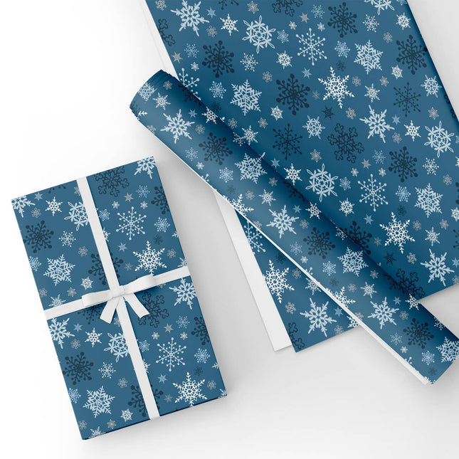 Custom Dark Blue Big Snowflake Wrapping Paper